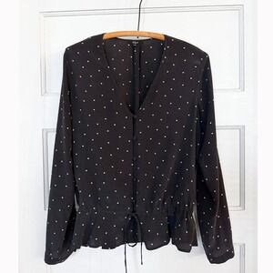 Rails Beaux 100% Silk Blouse Black Mini Hearts M Quiet Luxury Indie EUC